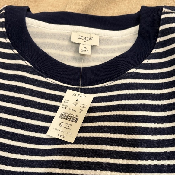 J. Crew Antique Navy/White Striped Crewneck Pullover Sweatshirt/NWT/XL - Picture 6 of 12